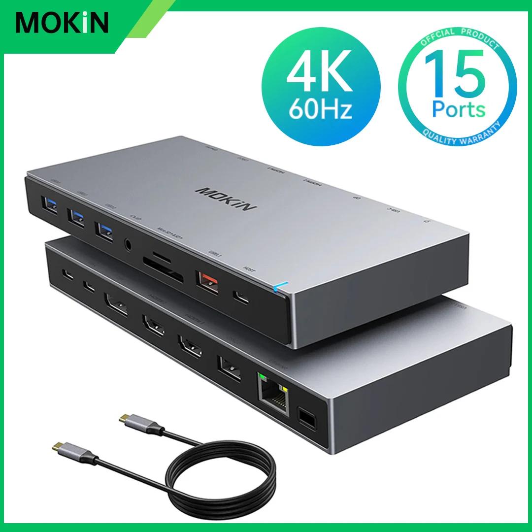 MOKiN Ʈ ŷ ̼, USB C , ÷ , 4K HDMI, DP, RJ45, SD, TF, 5 USB, , PD 100W,  е